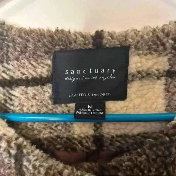 Sanctuary Brown Plaid Teddy Sherpa Jacket Coat Size M - Picture 2 of 9